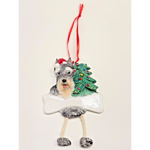 Schnauzer Personalized Dog Christmas Tree Ornament with Dangling Legs Dog Name - Picture 1 of 3